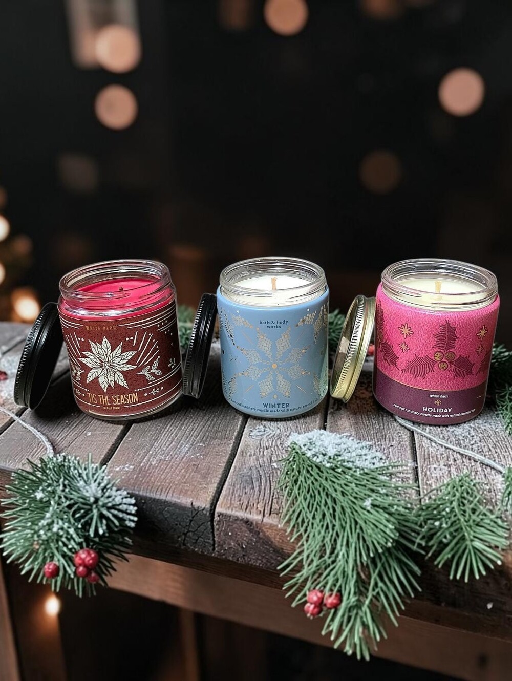HOLIDAY 3 PC CANDLE SET TIS THE SEASON, WINTER, & HOLIDAY BY BATH & BODY WORKS